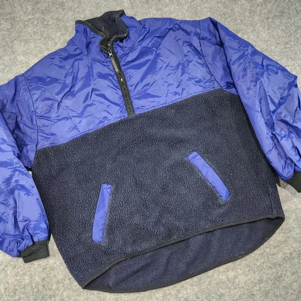 VTG 90s J Crew Sport Mens XL 1/2 Zip Oarsman Blue Fleece Nylon Pullover‎ Jacket